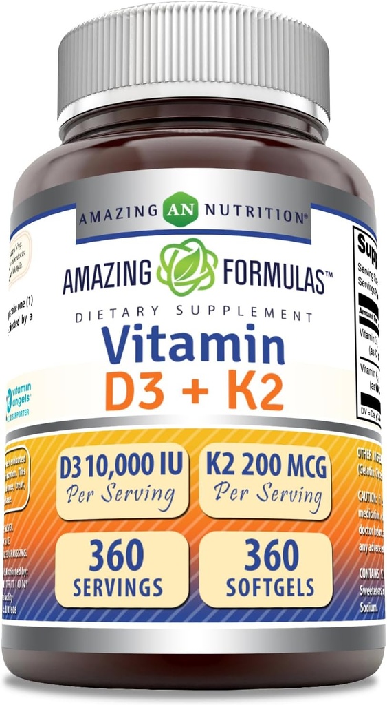 Amazing Formulas Vitamin D3 100000 IU dengan Vitamin K2 200 Mcg 124; D3 + K2 Suplemen Pelengkap Non- GMO 124; Gluten-Free 124; Dibuat di USA (1 Pack, 360 Count)
