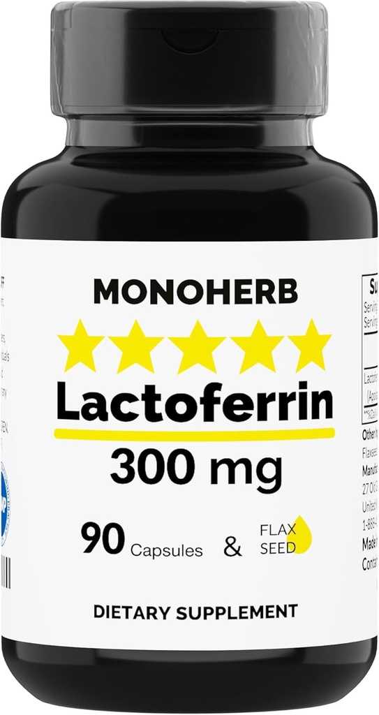 MONOHERB Lactoferrin 300 mg per Capsule - 90 Vegetarian Capsules - Dibuat di Amerika Serikat