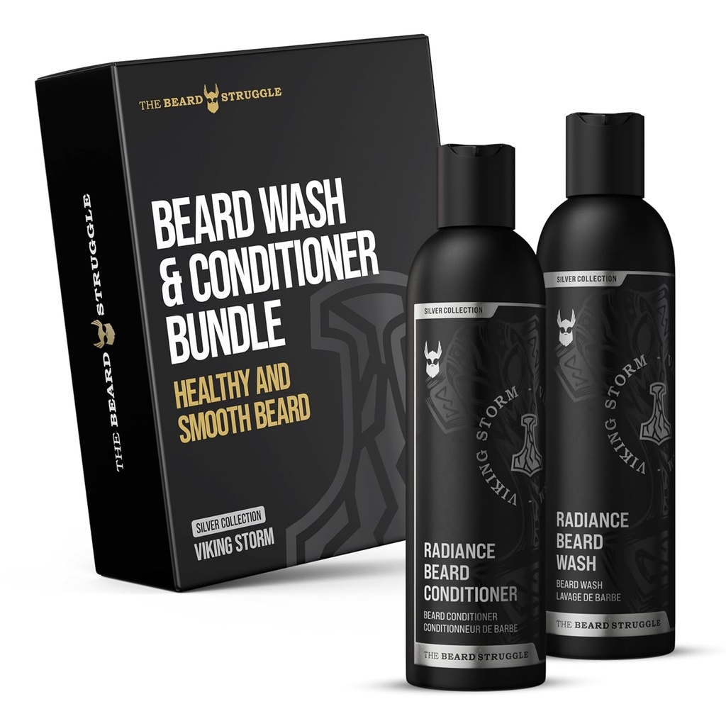 The Beard Struggle - Radiance Beard Wash & Conditioner Bundle - Silver Collection - Pack of 2, Viking Storm