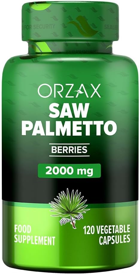 ORZAX Prostate Suplemen dengan Saw Palmetto Extract 2000 mg untuk Pria - Rambut & Urinary Dukungan - 120 Kapsul Veg - (Persediaan 120 Hari)