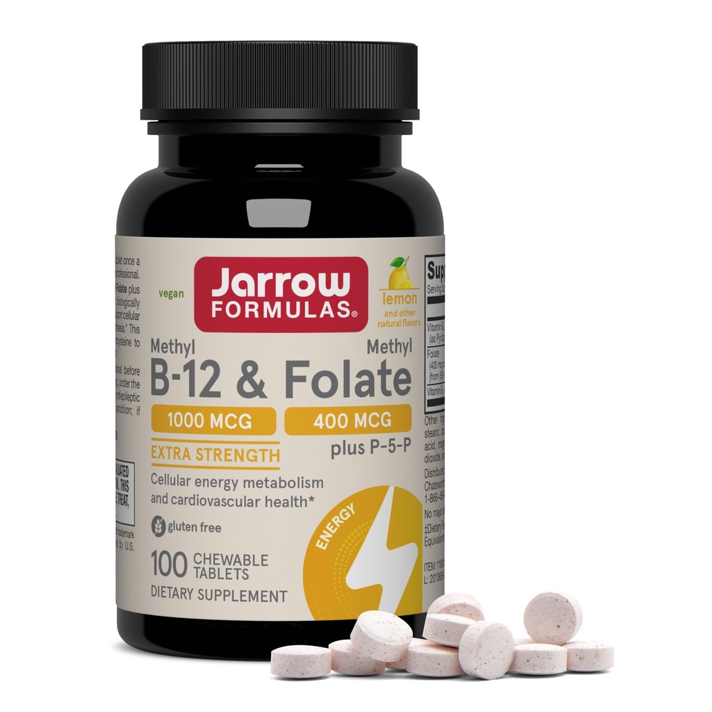 Jarrow Formula Metyl B-12 1000 MCG dan Metil Memolor 400 MCG, Ekstra Kekuatan, Cellular Energy Metabolisme dan Kesehatan Kardiovaskular Formula 1) Dengan P-5- P, 100 Tablet berkeju, Sampai dengan Tambahan 100 Hari