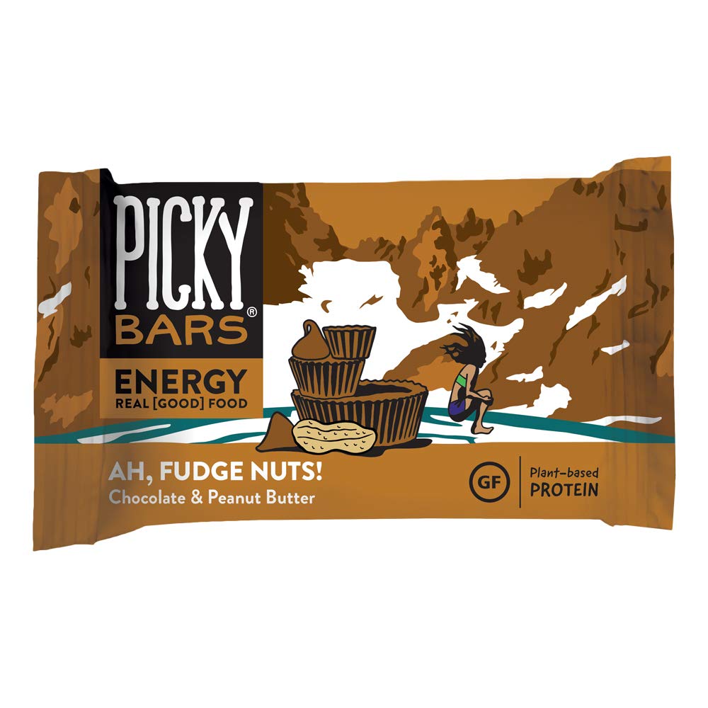 Picky Bars Real Food Energy Bar, Plant Based Protein, All- Natural, Gluten Free, Non-GMO, Non-Dairy, Ah, Fudge Nuts, Paket 10
