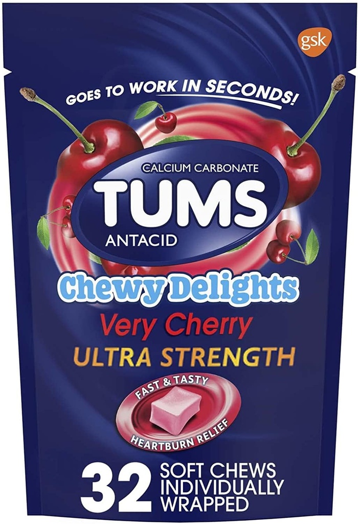 Tums Chewy Delights, Sangat Cherry 32 ea Pack dari 4 oleh TUMS