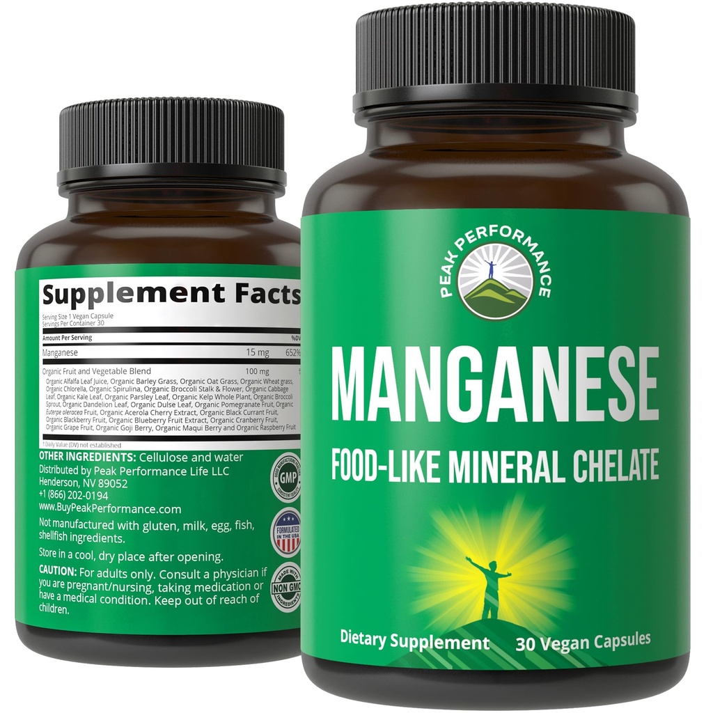 Suplemen Makanan Manganese Like Mineral yang Dihidangkan Untuk Absorpsi Superior Dengan Blend Whole Food Dari 25 + Fruits & Vegetable. Katup Mineral Murni Untuk Jaringan Connective, Kesehatan Tulang, Dukungan Enzyme