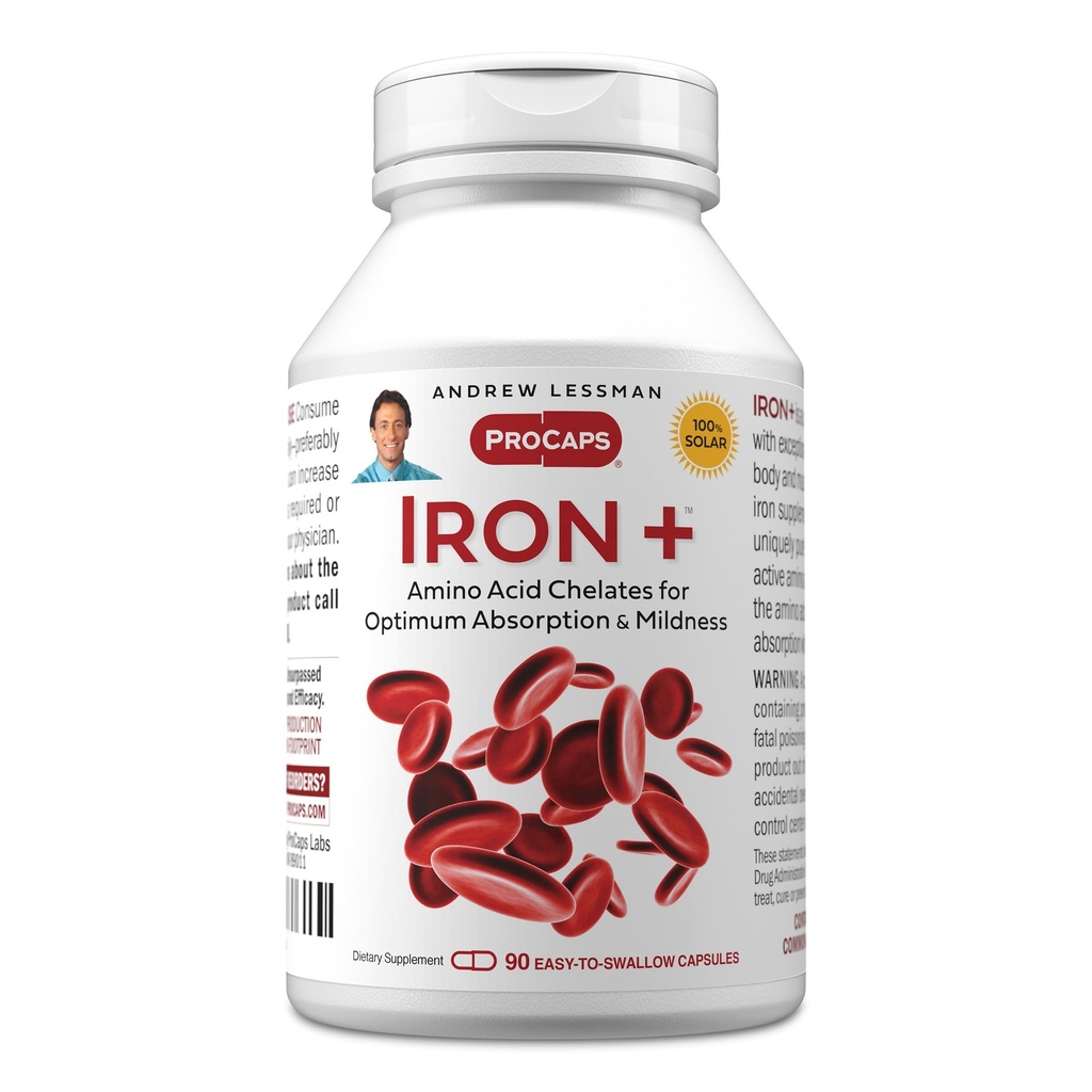 ANDREW LESSMAN Iron Plus 90 Kapsul - 18mg Besi, 100% Pure Amino Accid Iron (Glycinate, Asparate), Plus Vitamin C untuk Increased Absorpsi, Kecil, Mudah ke Swallow Capsules, No Address