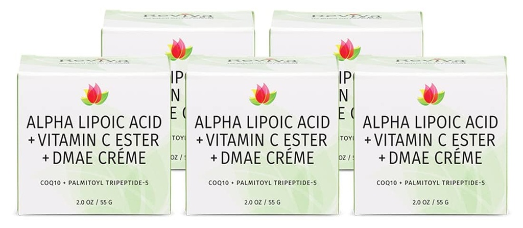 Reviva Labs DMAE Cream with Alpha Lipoic Acid, Vitamin C Ester - DMAE Lift and Firm Cream for Neck and Face - Skin Firming and Moisturizing Cream, 5- Pack (2 oz Setiap)