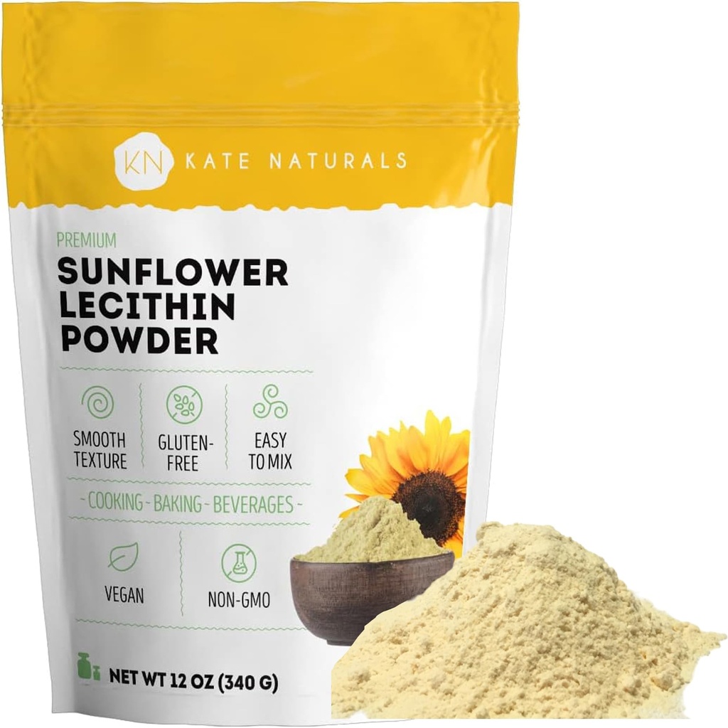 Kate Gracials Sunflower Lecithin Powder untuk Baking Bread, Gummies, Memasak. Tambahan Lesit untuk Saluran Susu Tersumbat. Pengganti untuk Bubuk Lesit Soy (12oz, Non-GMO)