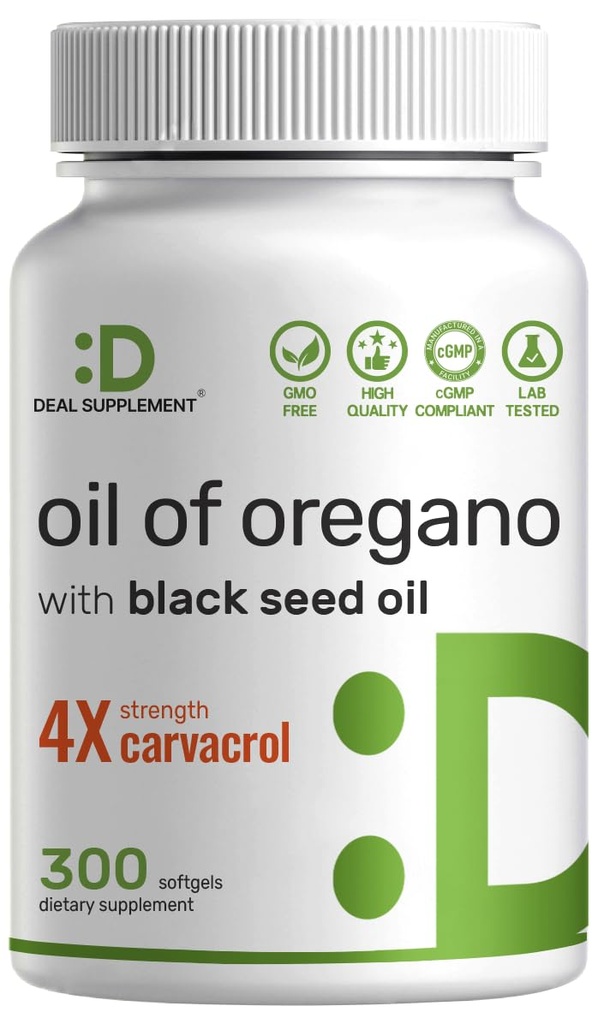 DEAL SUPPLEMENT Minyak Oregano Softgeels dengan 300 Minyak Benih Hitam - 30: 1 Ekstrak, Aktif Carvacrol & Thymoquinone - Antioksidant Immune Kesehatan Dukungan - Tanaman Berdasarkan, Non-GMO