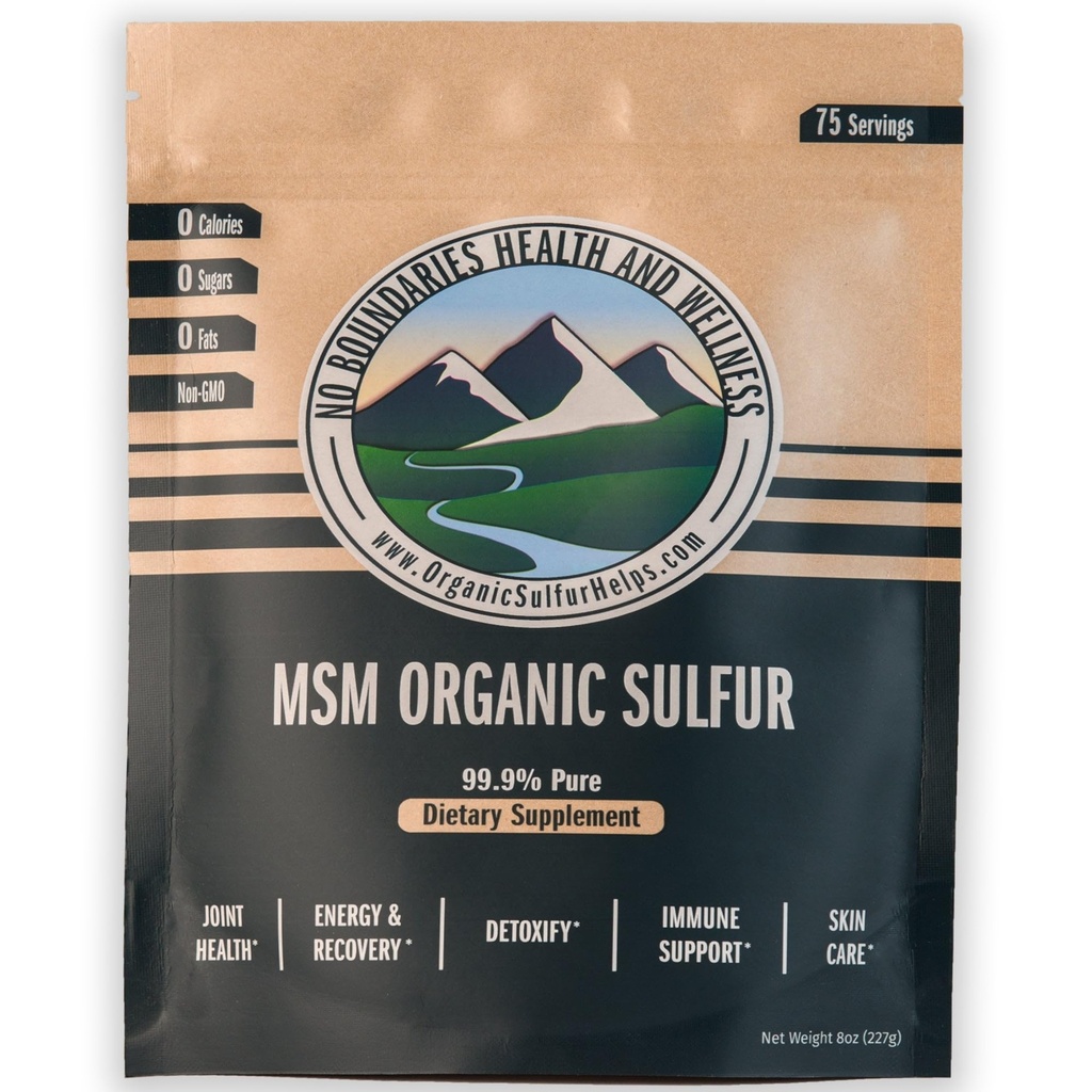 MSM Organic Sulfur Crystals by No Boundaries Health and Wellness - All-Natural, Premium Health Supplement: 99,9% Pure MSlfits: Joint Pain, Allergies, Skin, Hair & Nail Health