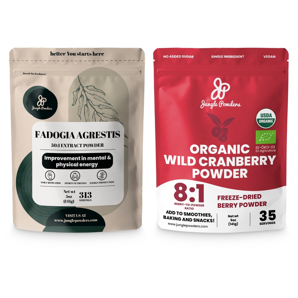 Powder Jungle Ultimate Men 's Wellness Duo: 5oz Fadogia Agrestis Extract & 5os Organic Wild Cranberry Powder - Suplemen Fadogia Nigeria untuk Drive & Passion, USDA Cerdenfied Cranberry Superfood