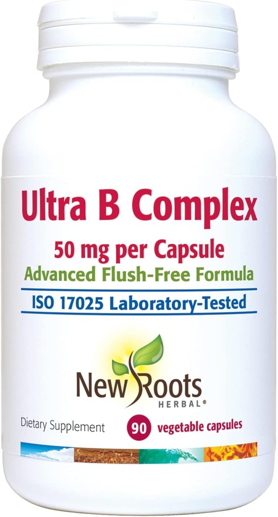 NEW ROOTS HERBAL Ultra Vitamin B Suplemen (50mg) dengan Vitamin B6, B12, Biotin 124; Advanced Immune Suplemen (90 Veg Caps) Averty Formula Bebas