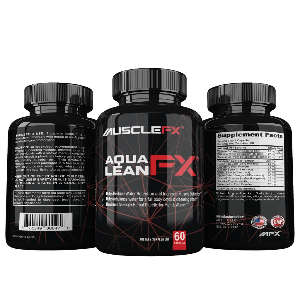AquaLean FX Maximum Kekuatan Diuretic Water Away Pills for Water Retention Dan Define Otot Lean untuk Pria dan Wanita, 60 Kapsul