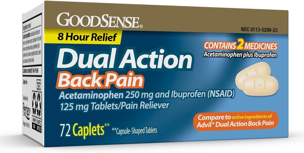 GoodSense Dual Action Acetaminophen and Ibuprofen (NSAID) Tablet, 250 mg / 125 mg, Back Pain, 72 Count
