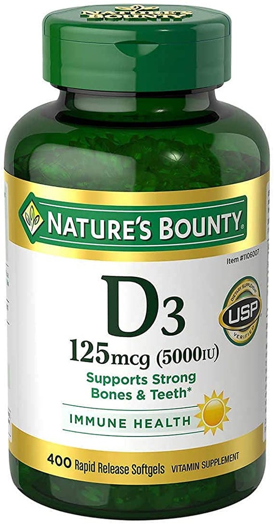 Nature 's Bounty Immune Health Vitamin D3 5000 iu, Rapid Lease 400 Softgels