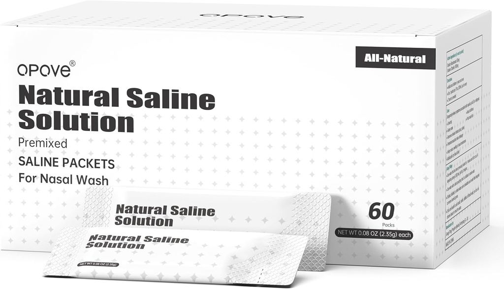 oplove Prexed Saline Packet for Nasal Wash Irrigation System, Natural, and PH Balanced for Sinus Relief, 60 Packs (Nose Cleaner Tidak disertakan)