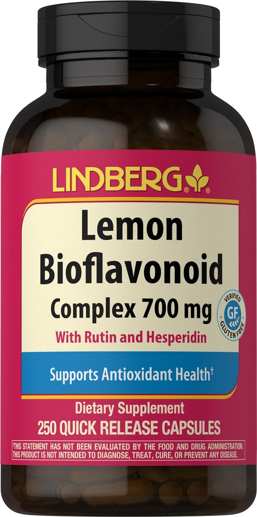 Lindberg Lemon Bioflavonoid Kompleks 124; 700mg 124; 250 Capsules 124; Tambahan dengan Rutin dan Hesperin 124; Non-GMO, Gluten Bebas