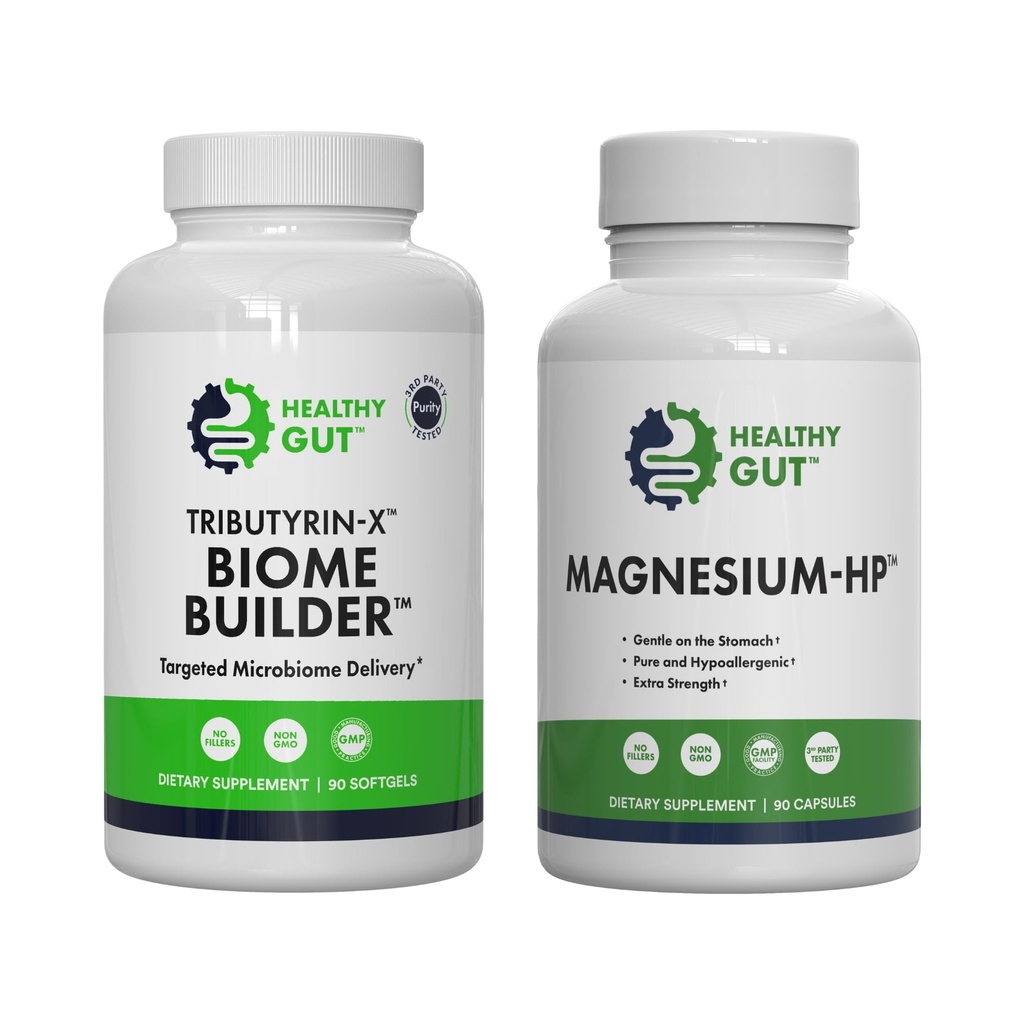 Tributyrin- X Biome Builder, 90 Softgels, dan Magnesium- HP, 90 Kapsul