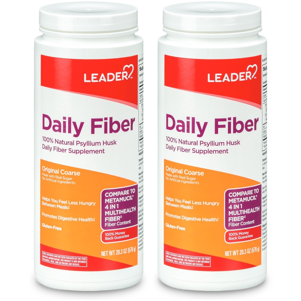 Leader Psyllium Husk Powder Suplement 4-1 Fiber for Digetical Health, Plant Based 100% Natural Psyllium Husk Husber, Gluten Free, Non-GMO, Compare to Metamucil 20,3 OZ (Paket 2)