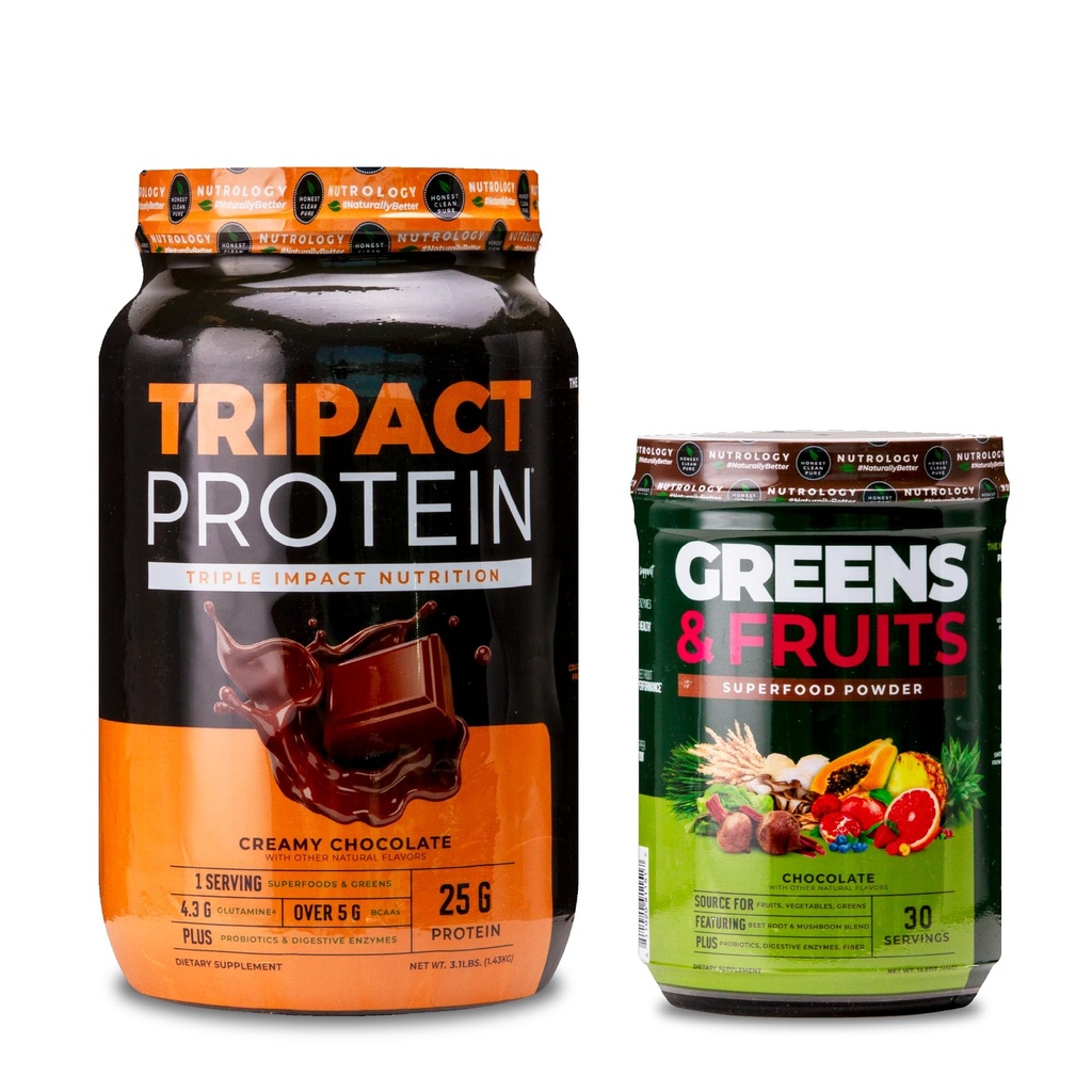 Powder Protein Nutrologi TRIACT, 7-in-1 Penggantian Meal Shake, Creamy Chocolate (40 Pelayan) Hijau & Fruits Powder-Surodiced Superfood, Coklat (30 Pelayan)