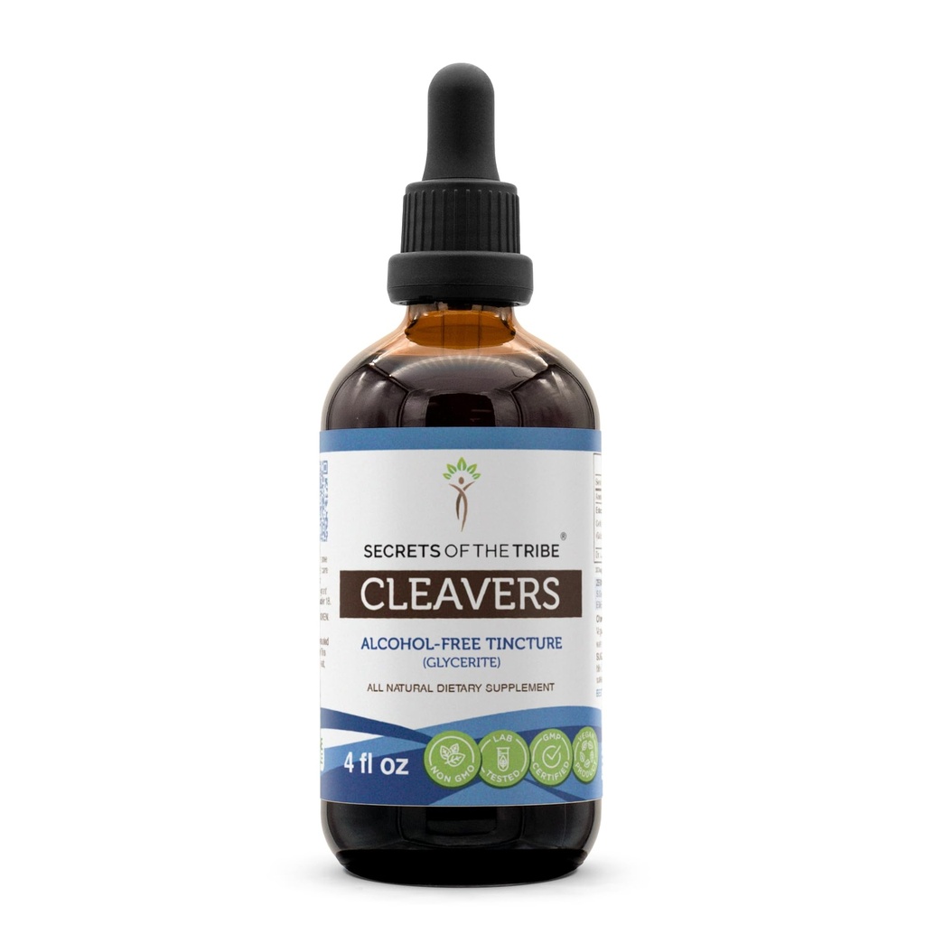 Rahasia Suku Cleavers Ticture Alcohol-Free Liquid Extract, Cleavers (Galium aparine) Fried Herb (4 FL OZ)