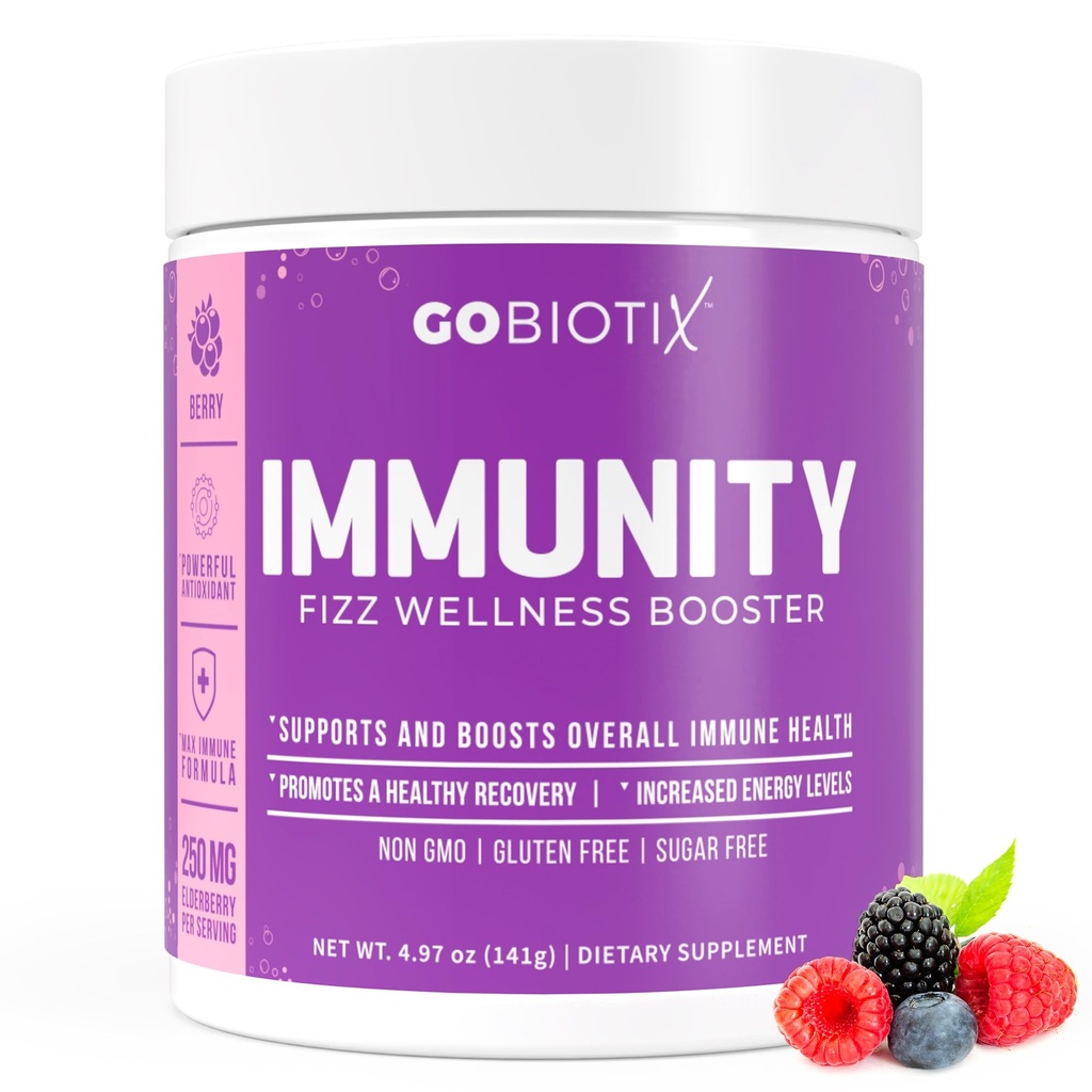 GOBIOTIX Vitamin C - Imune Supplemen Dukungan Pertahanan - Imunitas Powder Wellness Booster - Vegan Superfood - Elderberry, Turmeric, B12 Vitamin Suplemen, Non- GMO dan Sugar Free (Berry)