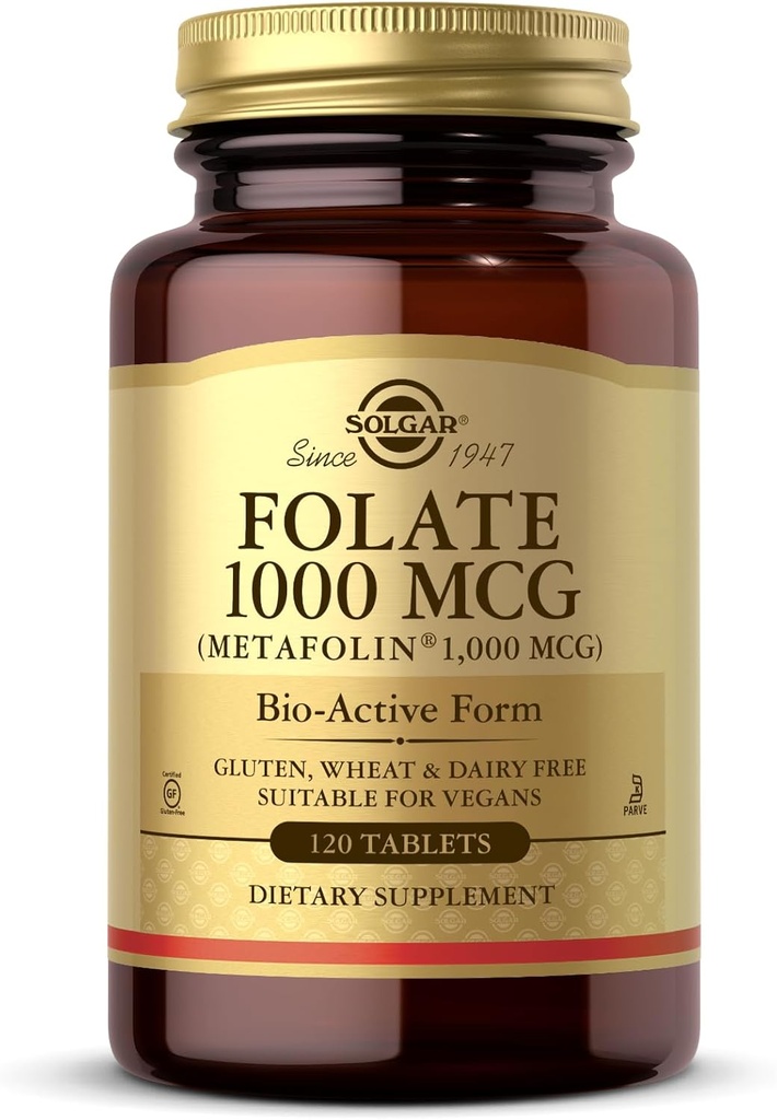 Solgar Falate 1000 mcg - 120 Tablet - 1000 mcg Bio- Active Metafolin - Vegan, Gluten Free, Dairy Free, Kosher - 120 Servis