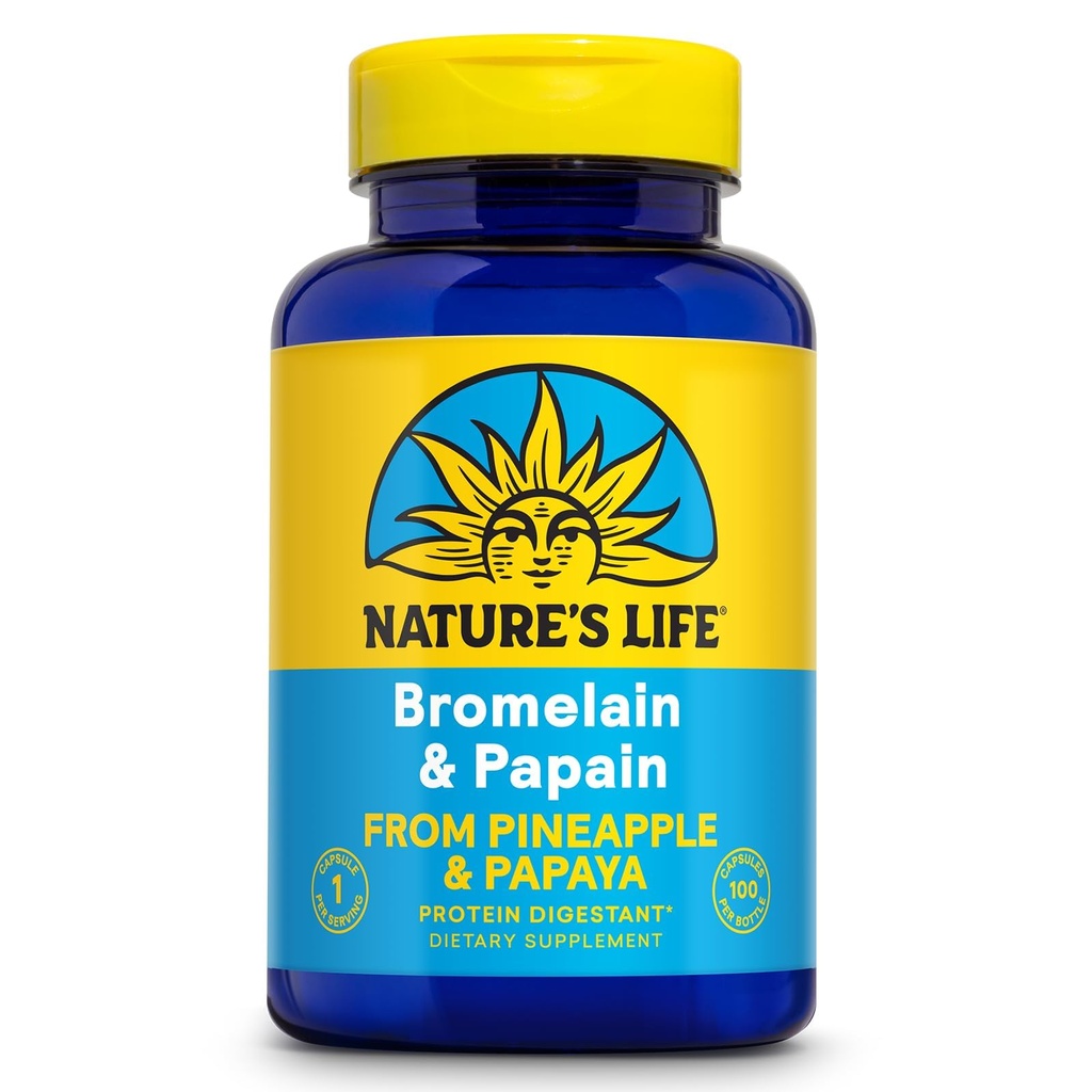 Nature 's Life Bromelain & Papain 124; Proteolytic Enzymes for Digetical Support & Comfort 124; dari Pineapple & Papaya 124g Ea 124; 100 Vegetarian Capsules