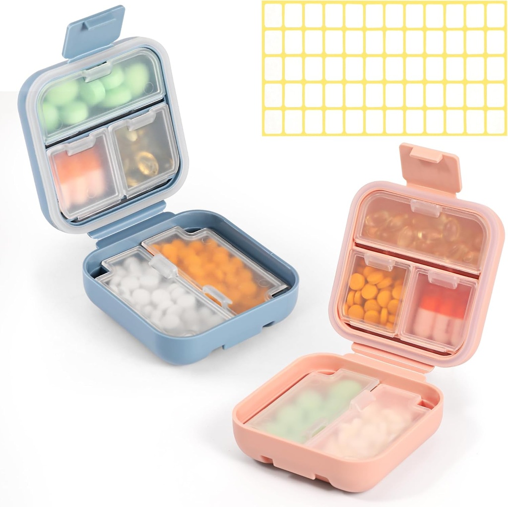Dynippy Daily Pill Organizer 5 Kompartemen Moicible Portabel Kasus Pil Kecil untuk Pocket Purse Travel Box Portable Medicine Vitamin Oil Hoolder (Blue Pink)