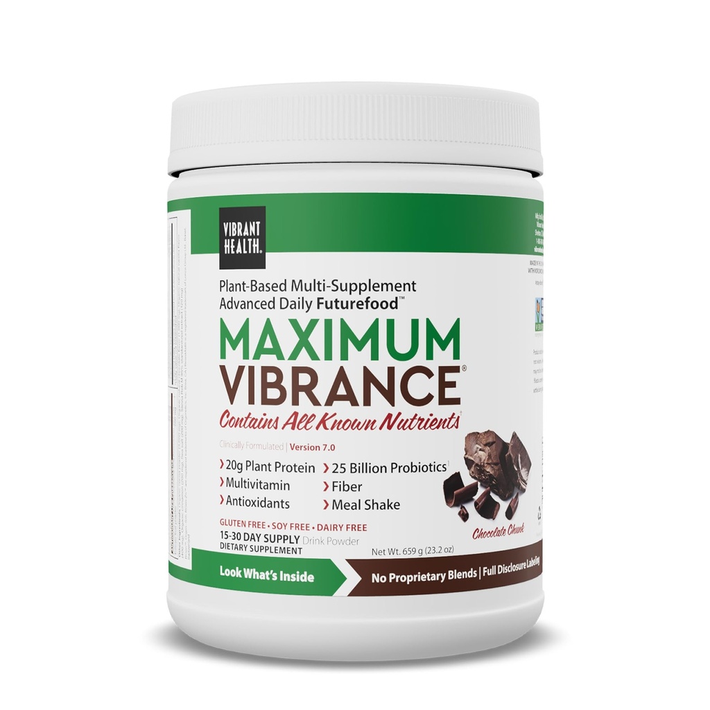 Vibrant Health, Maximum Vibrance, Complete Vegan Meal Shake dengan Plant- berbasis Protein, Chocolate Chunk, 15 Servis