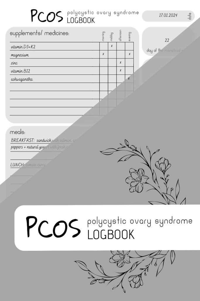 PCOS LOGBOOK: Suplemen Pelacak, Meal Planner, Period Tracker, 150 Halaman, 6x9 di, Minimalist Desain