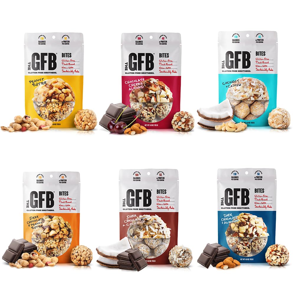 The GFB Variety Pack Protein Bite - Gluten Free, Plant Based, Non GMO, Sustably Made - Descubly Tasty, Healthy, Vegan, Protein Energy Balls, 4 oz (6 Count)