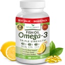 Terbaik Triple Power Omega 3 Pil Minyak Ikan - 180 Capsules - 2400mg Tinggi Potency Burmon Flavor 864mg EPA 576mg DHA Ultra Liquid Softgels untuk Mata Mata Suplemen Kesehatan