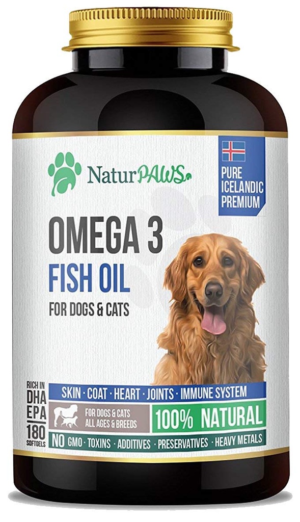 Tambahan Minyak Ikan Omega 3 untuk Anjing dan Kucing - 1000 mg DHA murni dan EPA Omegas - Menyediakan Coat Sehat dan Skin, Heart, Imune System, Joints and Hip - 180 softgels