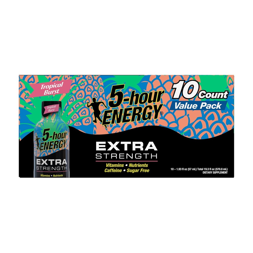 5-jam Energi, Shot Ekstra Kekuatan, Tropical Burst, 1.93 Fl Oz, 10 Cacah