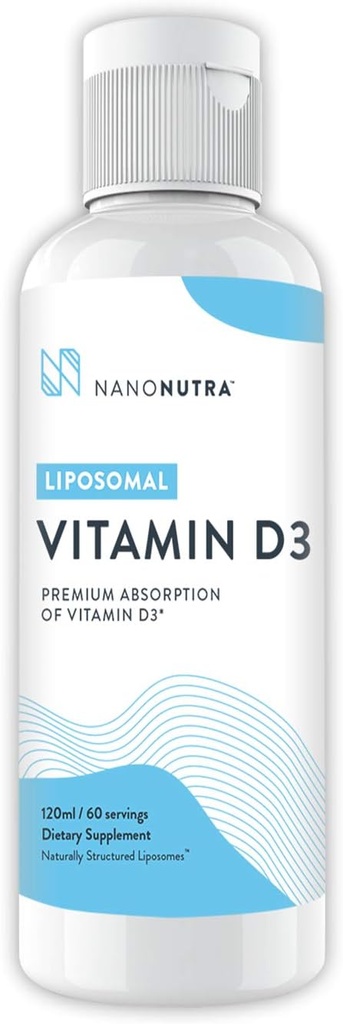 Lipomal Vitamin D3 Suplemen dengan Vitamin K2 dengan NanoNutra - GMO / Soy Free 124; GMP Disertifikasi (120ml / 60 pelayan)