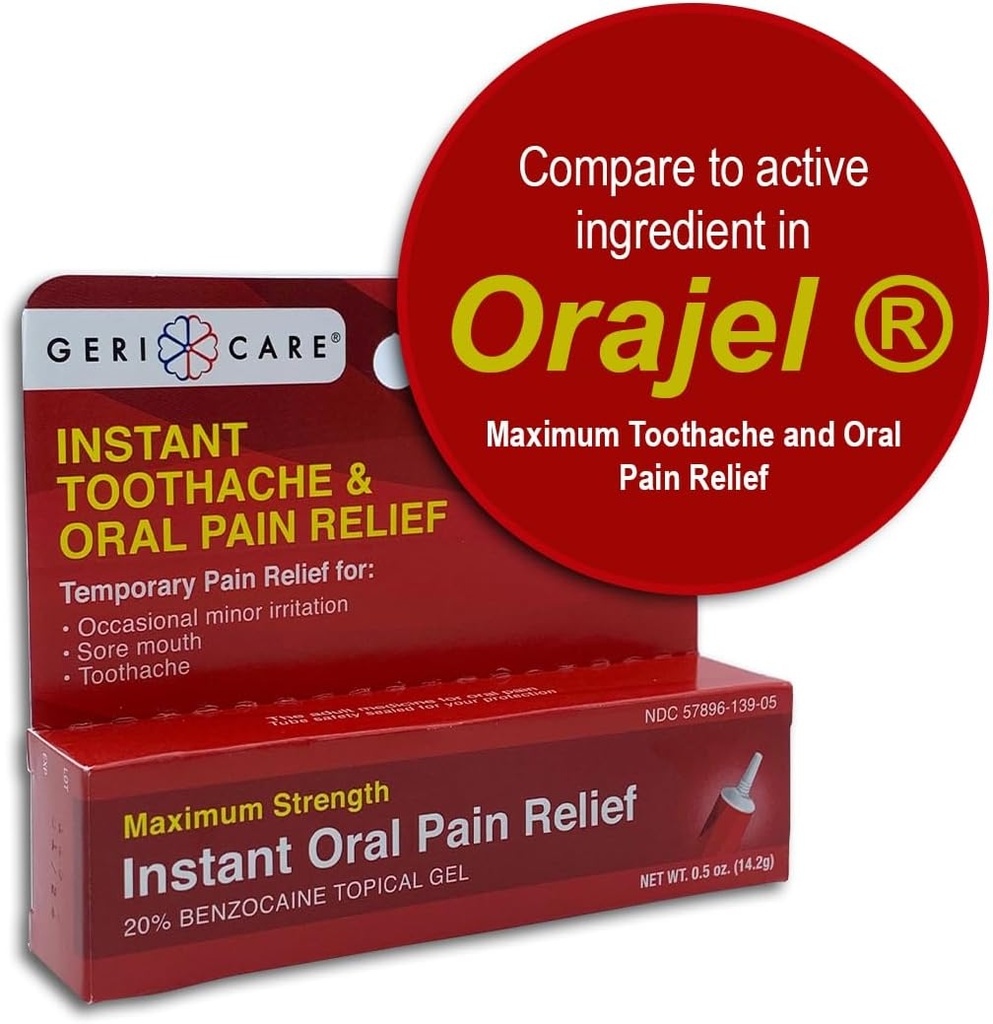 GeriCare Benzocaine 20% Maximum Kekuatan Toothache & Oral Instant Pain Relief Gel 0.5.