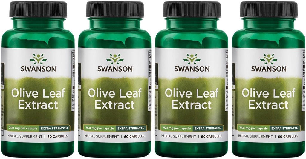 Swanson Olive Leaf Extract Capsules dengan 20% Oleuropein - (60 Capsules, 750mg Setiap) 4 Pack