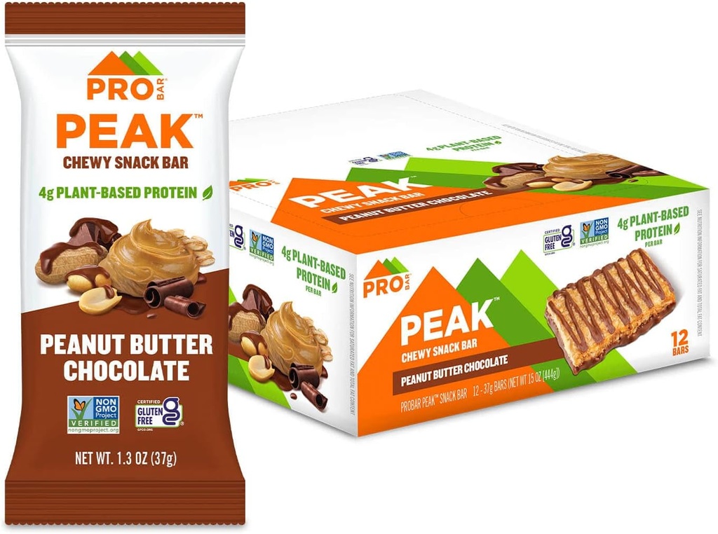 PROBAR-Peak Bar, Peanut Butter Chocolate Snack Bars, 4g Protein, Non- GMO, Gluten- Bebas (Paket 12)