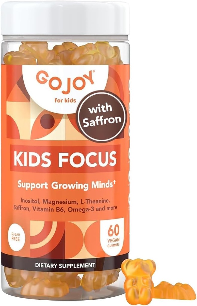 Anak-anak Focus Gummies - 7-1 Fokus & Perhatian Tambahan untuk Anak-anak & Teens w / Saffron Extract, Magnesium Glycinate, L- Theanine, Inositol & More - Vegan, Gluten & Sugar- Free, Non-GMO