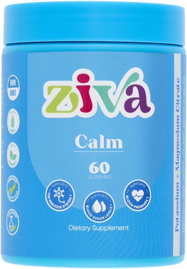 Ziva Calm Gummies - Potasium Citrate & Magnesium Citrate Suplemen untuk Relaksasi, Stress Relief & Dukungan Otot - 60 Cacah