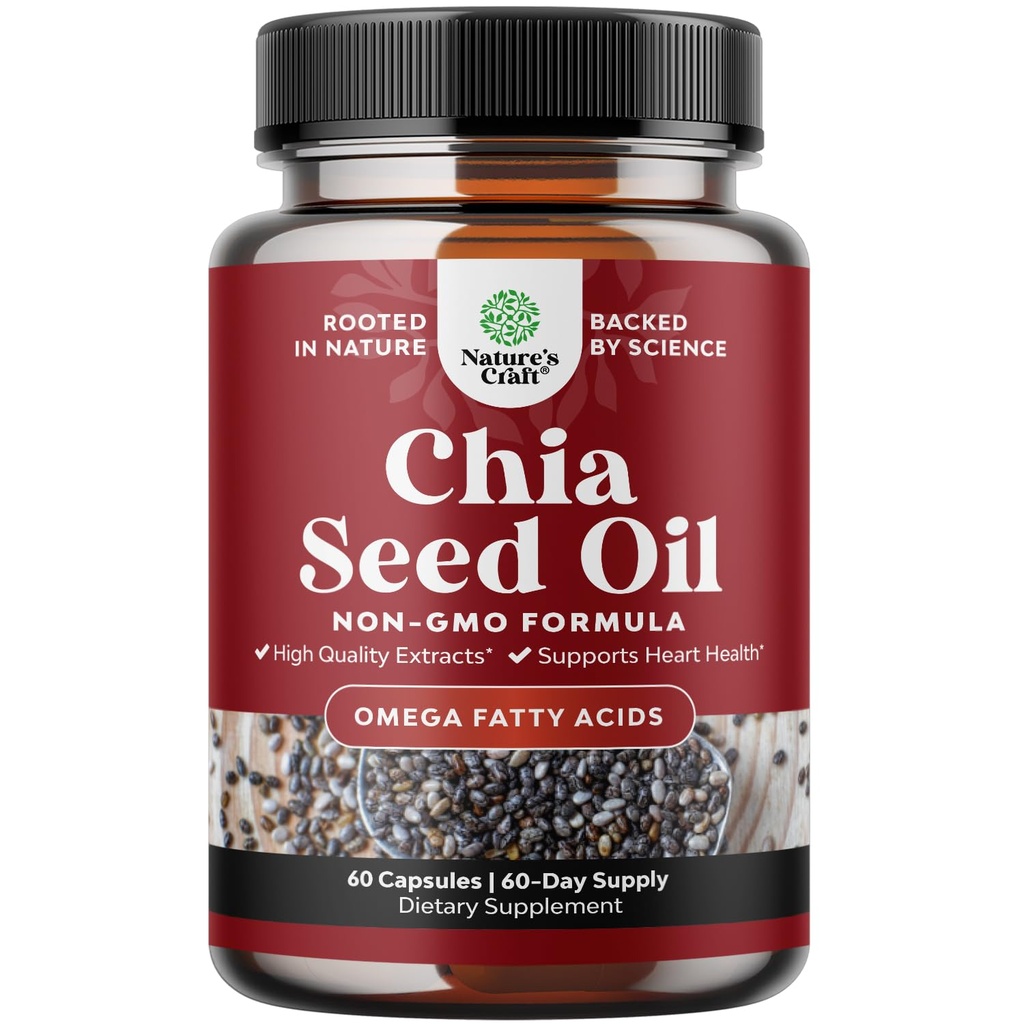 Chia Seed Oil Extract Capsules - Tanaman Berdasarkan Omega 3 6 9 Suplemen dan Daily Fiber Capsules untuk Digetile Dewasa dan Dukungan Imune dan Kesehatan Jantung - Omega 3 Acids Gendut Tambahan untuk Pria dan Perempuan
