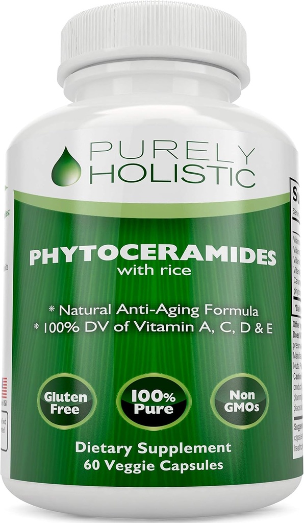 Phytoceramides Skin Therapy Suplement 60 Capsules 100% Rice Based 100% Natural Vegetarian / Vegan Capsules 100% DV of Vitamin A, C, D & E with No Fillers or Artificial Ingreations