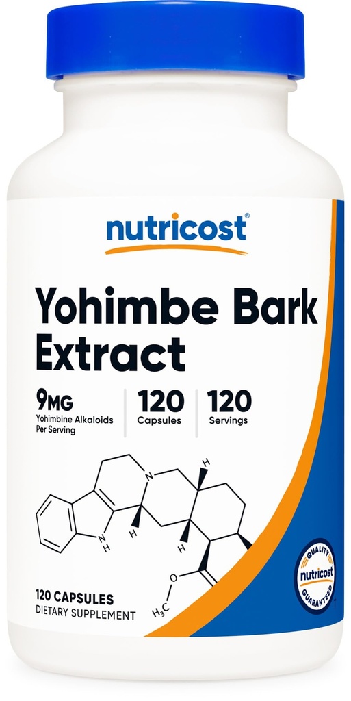 Nutricost Yohimbe Bark Extract 450mg (9mg Yohimbine Alkaloids), 120 Capsules - Ekstra Kekuatan, Gluten Bebas, Non-GMO