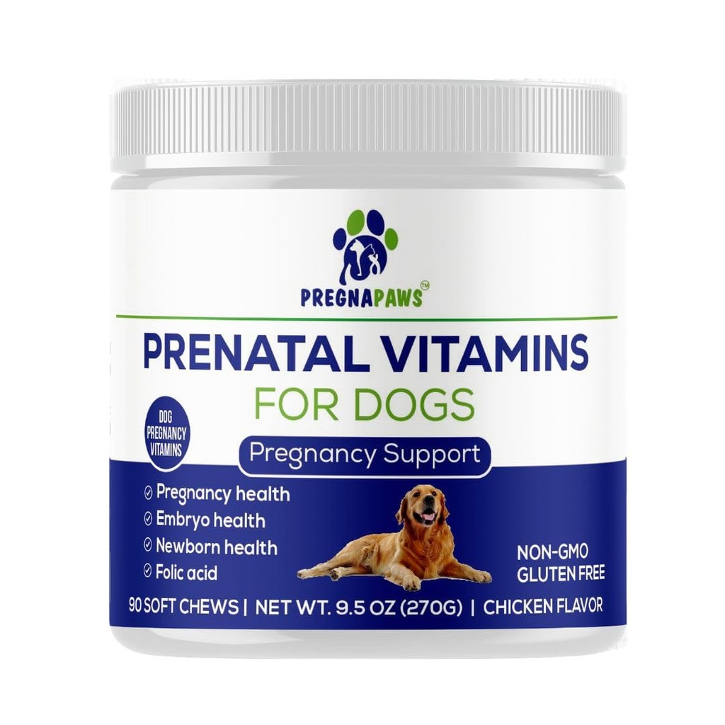 Anjing Prenatal Vitamin - Mendukung Pregnancy Sehat, Pengembangan Puppy & Lactation - Rich in Folic Acid, Besi & Calcium - Advanced Prenatal Supplication for Pregnant and Nursing Dogs - 90 Soft Chews