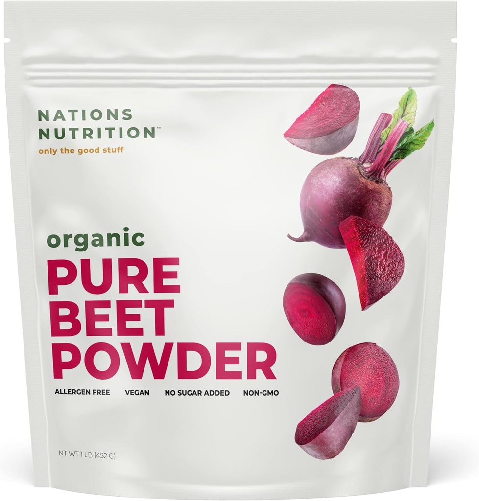 Beet Root Powder Organik - Nitric Oxide Circulation Superfood, Supports Blood Flow & Heart Health - Increase Stamina & Natural Energy, 30 + Servings (1 LB Bag)