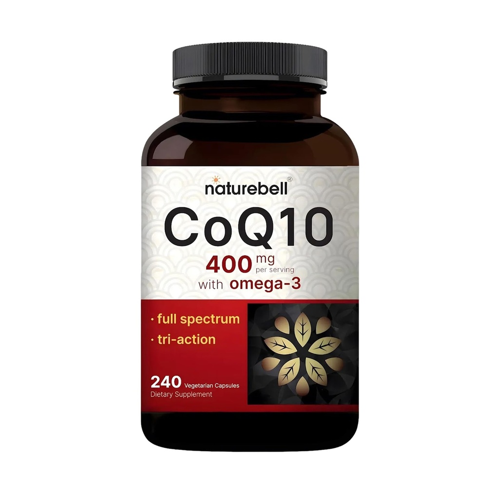 NatureBell CoQ10 400mg dengan Omega- 3- 240 Kapsul - Suplemen Antioksidant untuk Dukungan Kesehatan Hati & Energi - Mendukung Energi Sel * - Koenzim Kekuatan Ekstra Q10