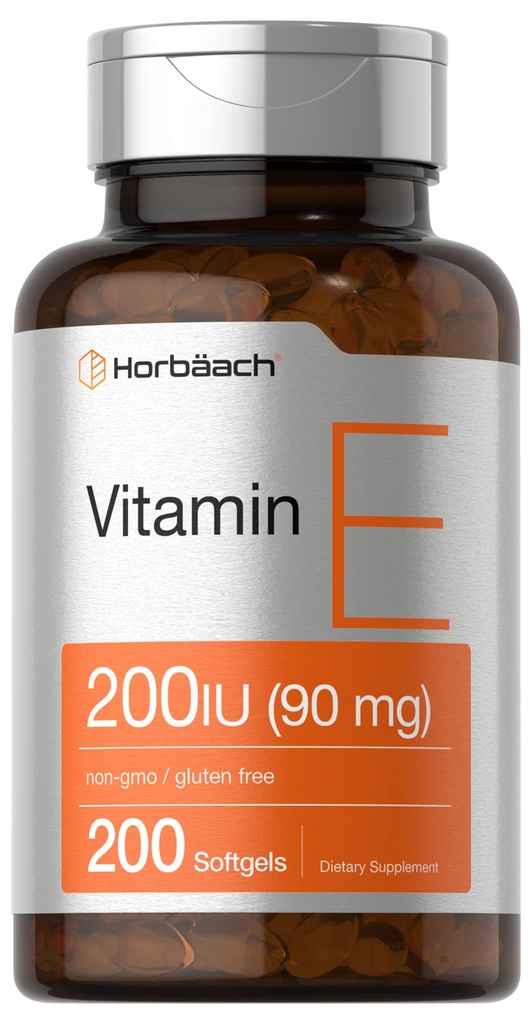 Horbäach Vitamin E Softgel Capsules 200 IU 124; 90 mg Supplemen 124; 200 Menghitung 124; Non- GMO dan Gluten Free Formula