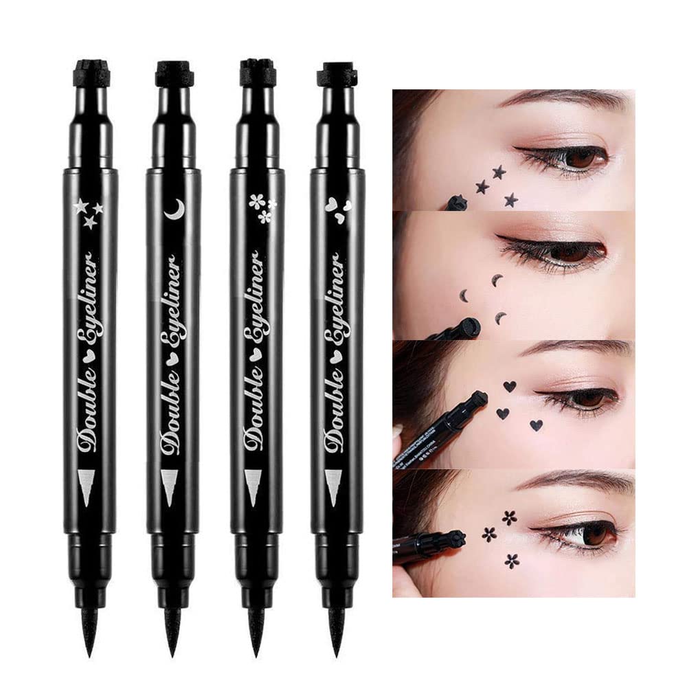 BINGBRUSH Double@-@ sided Limid Stamp Eyeliner Pen, Face Stamps Makeup Sangat Anti-Hitam Slim Gel Feels Tip High Black Pigment Liquid Eyeliner & Seal (hitam)