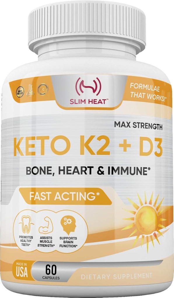 Vitamin K2 + D3 dengan Kalsium - Bone, Heart dan Imune Formula - K2 D3 Tambahan Vitamin untuk Perempuan dan Pria - 60 Kapsul