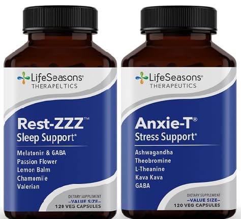 LifeSeasons Anxie- T with Rest-ZZZZ - Support Mood & Mental Focus - Feel Calm and Relaxed - Emoses Tension & Nervousha - Ashwagandha, Kava Kava, GABA & L- Theanine - 240 Capsules
